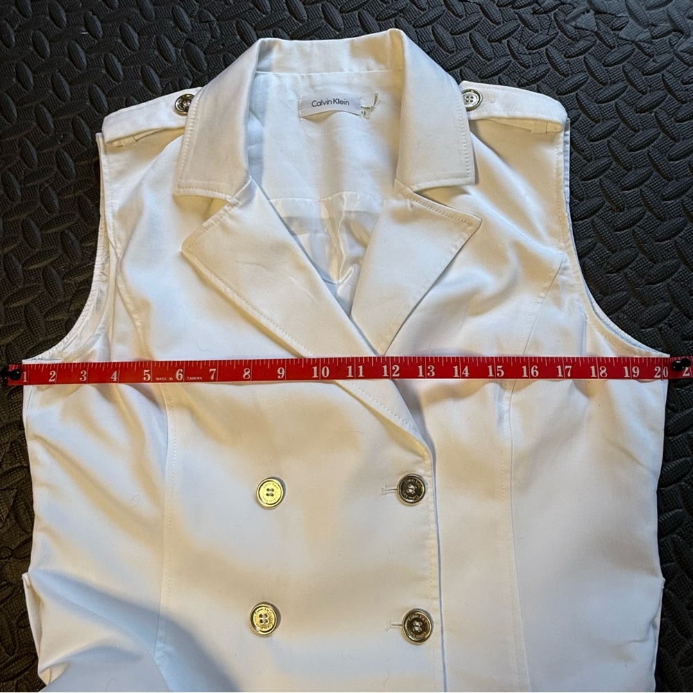 Calvin Klein Sleeveless Double Breasted Coat Dress White With Belt Size 12 - Picture 4 of 8